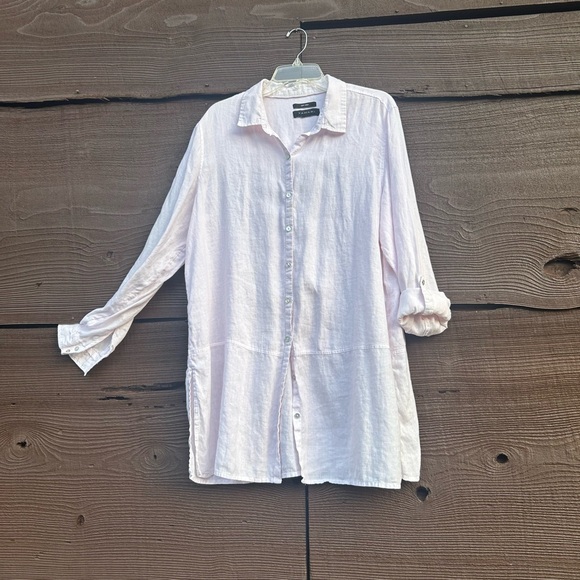 222.TAHARI Women's Linen Button up Roll Tab Sleeve Shirt - Picture 1 of 14